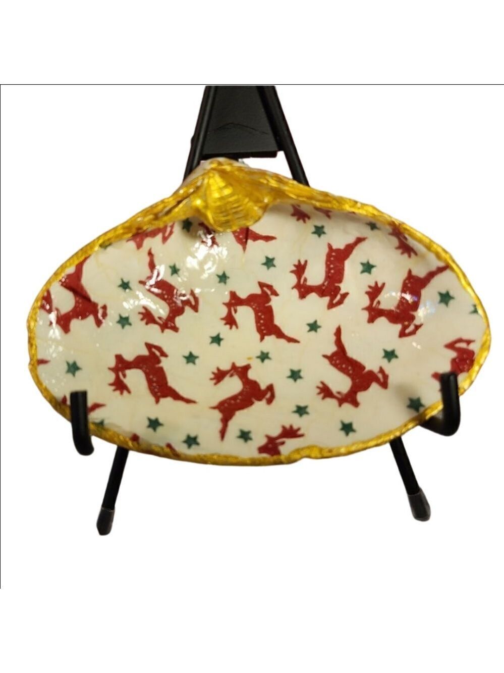 DECOUPAGE CLAM SHELL DECOUPAGEย REINDEER ONโAโCLAMโSHELLโTRINKETโDISH